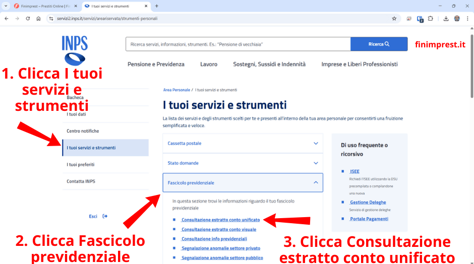 Area personale sito Inps