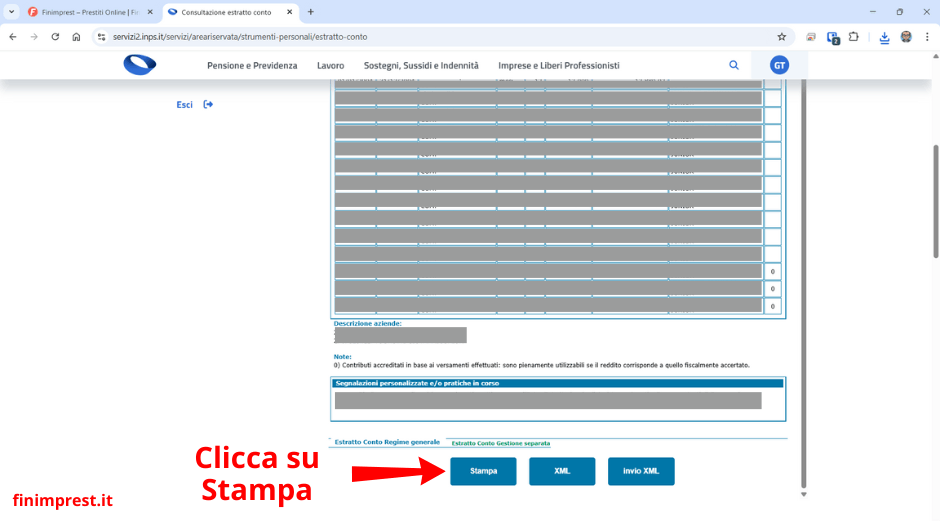 Esporta in pdf estratto conto contributivo Inps